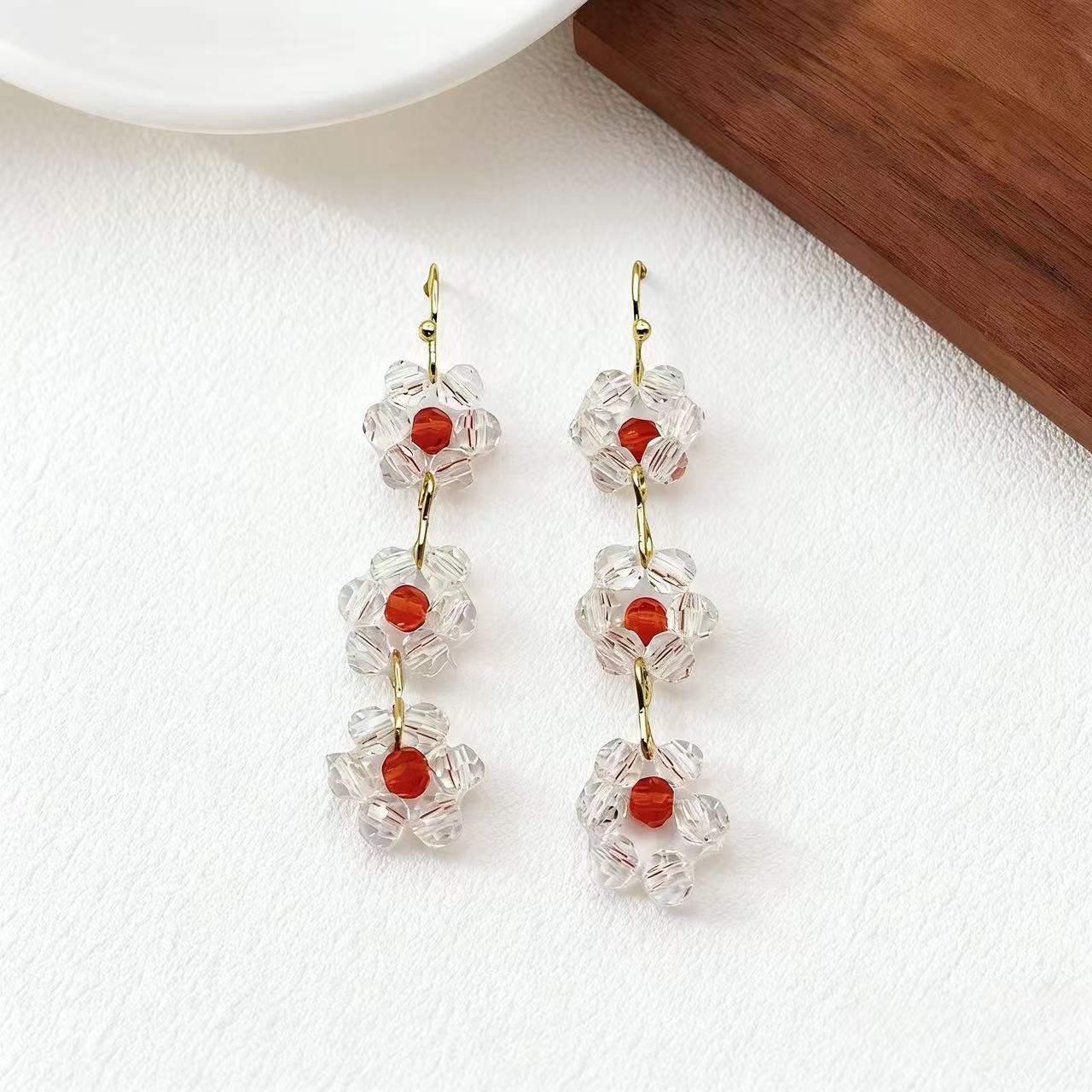 Sweet Flowers Ear Hook Earrings For Women With Glass And Crystal Inlay, Featuring 925 Sterling Silver Studs