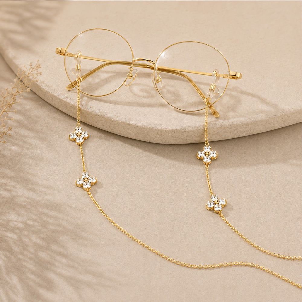 Flowers Glasses Chain For Adults Featuring Rhinestones Design