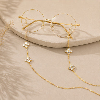 Flowers Glasses Chain For Adults Featuring Rhinestones Design