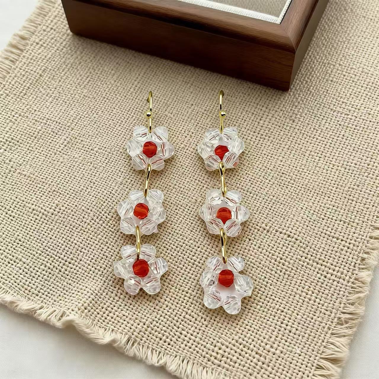 Sweet Flowers Ear Hook Earrings For Women With Glass And Crystal Inlay, Featuring 925 Sterling Silver Studs