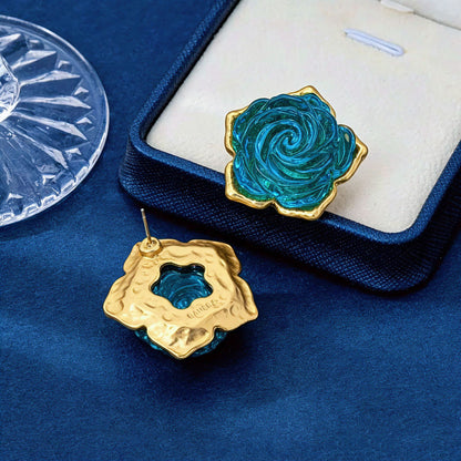 Rose Stud Earrings For Unisex, 1 Pair In Red Featuring Zinc Alloy With 925 Sterling Silver Ear Pins