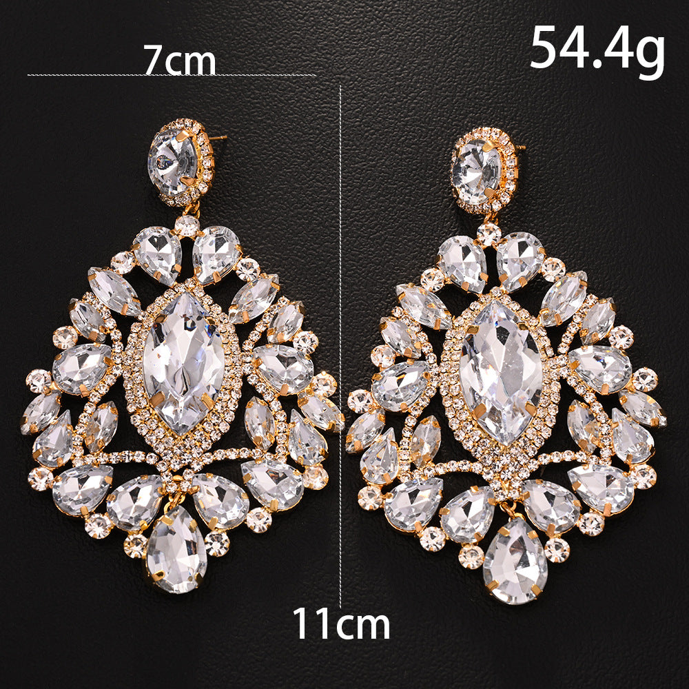 Luxurious Geometric Earrings For Women Featuring Elaborate Craft In Dyed Black Alloy With Rhinestone Inlay
