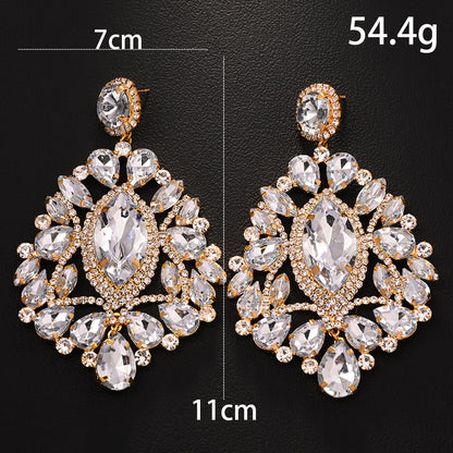 Luxurious Geometric Earrings For Women Featuring Elaborate Craft In Dyed Black Alloy With Rhinestone Inlay