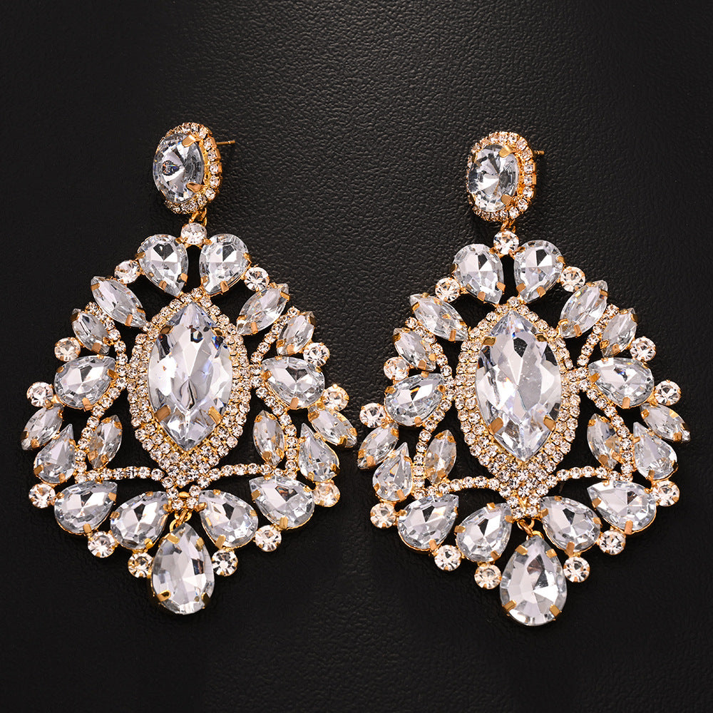 Luxurious Geometric Earrings For Women Featuring Elaborate Craft In Dyed Black Alloy With Rhinestone Inlay