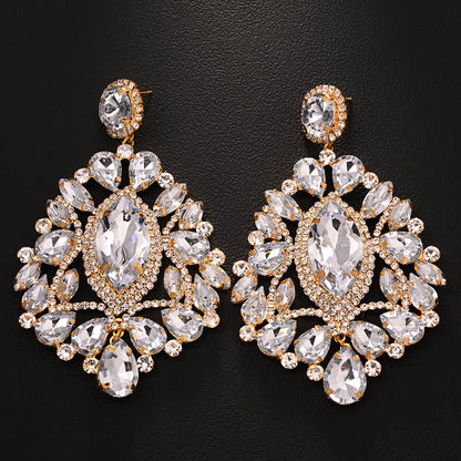 Luxurious Geometric Earrings For Women Featuring Elaborate Craft In Dyed Black Alloy With Rhinestone Inlay