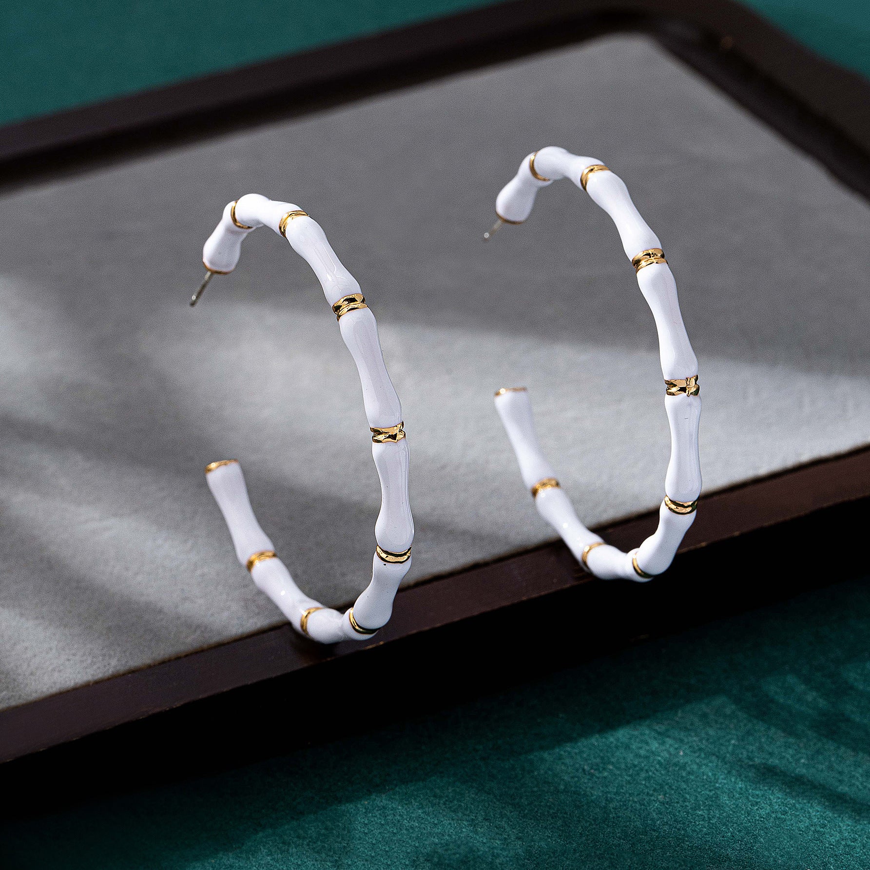 Bamboo Enamel Earrings For Unisex Featuring White Alloy Design With 925 Sterling Silver Studs