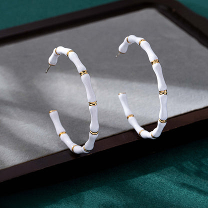 Bamboo Enamel Earrings For Unisex Featuring White Alloy Design With 925 Sterling Silver Studs