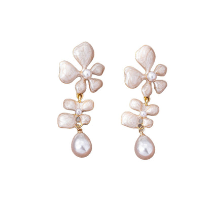 Unisex Alloy Stud Earrings For Flowers Featuring Enamel Craft With Electroplated Finish And 925 Sterling Silver Posts