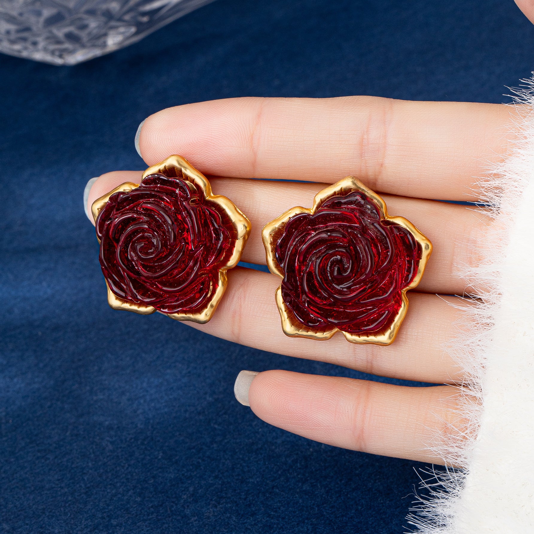 Rose Stud Earrings For Unisex, 1 Pair In Red Featuring Zinc Alloy With 925 Sterling Silver Ear Pins