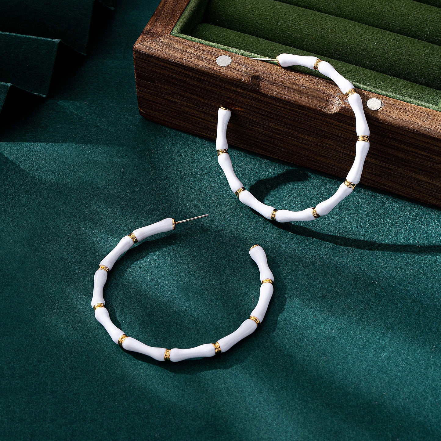 Bamboo Enamel Earrings For Unisex Featuring White Alloy Design With 925 Sterling Silver Studs