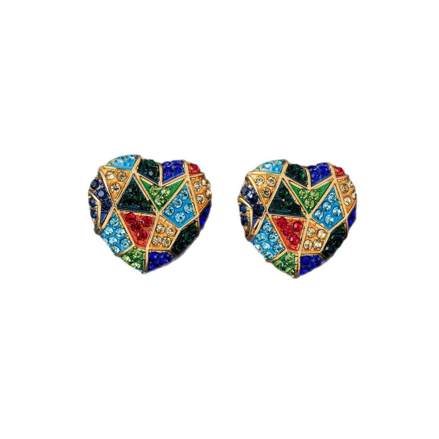Heart Shape Enamel Earrings For Unisex Featuring Multicolor Rhinestones And Zinc Alloy With 925 Sterling Silver Stud