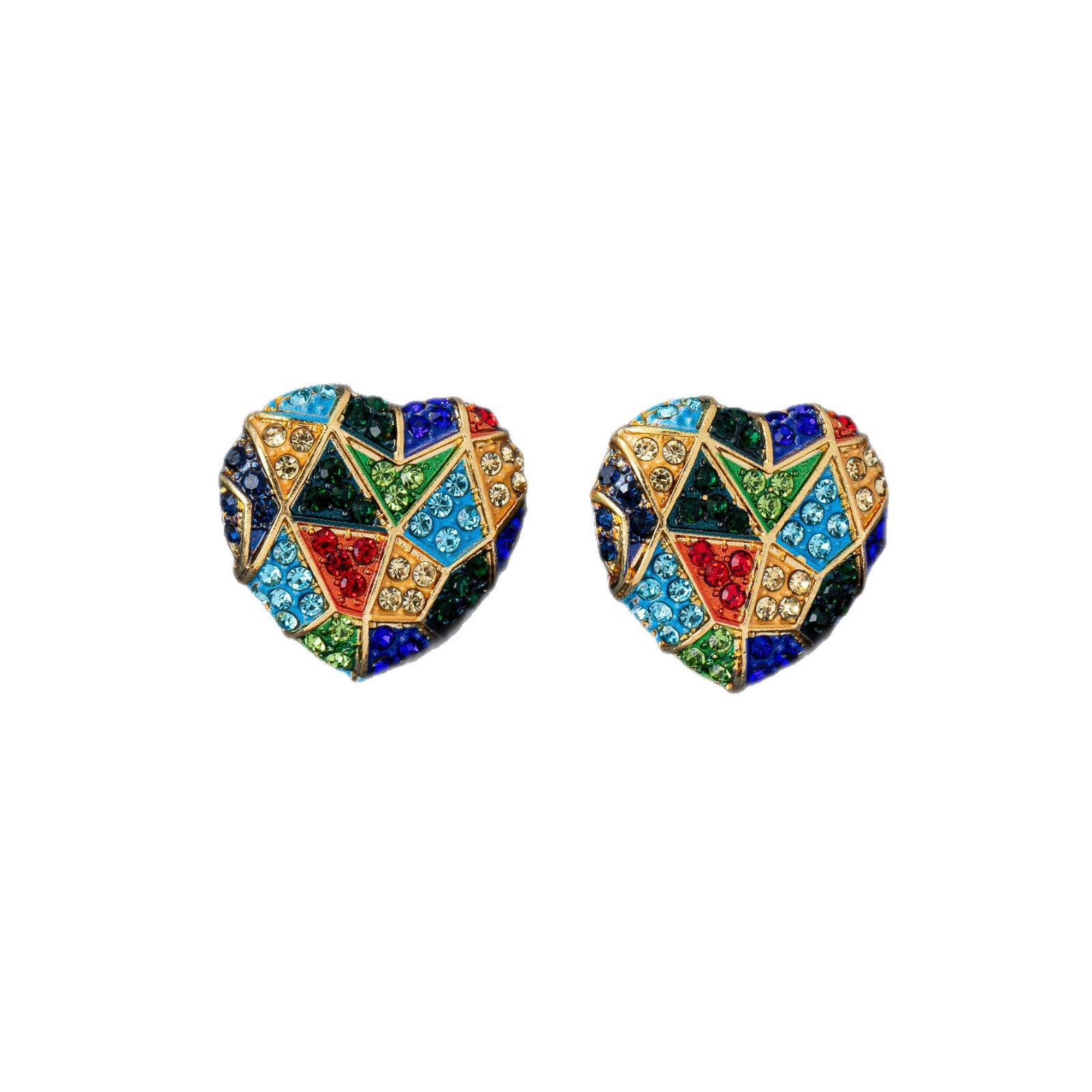 Heart Shape Enamel Earrings For Unisex Featuring Multicolor Rhinestones And Zinc Alloy With 925 Sterling Silver Stud