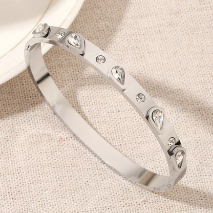 Water Droplets Bangle For Women In Simple Style, Waterproof Non Tarnish Titanium Steel With 18K Real Gold Electroplated