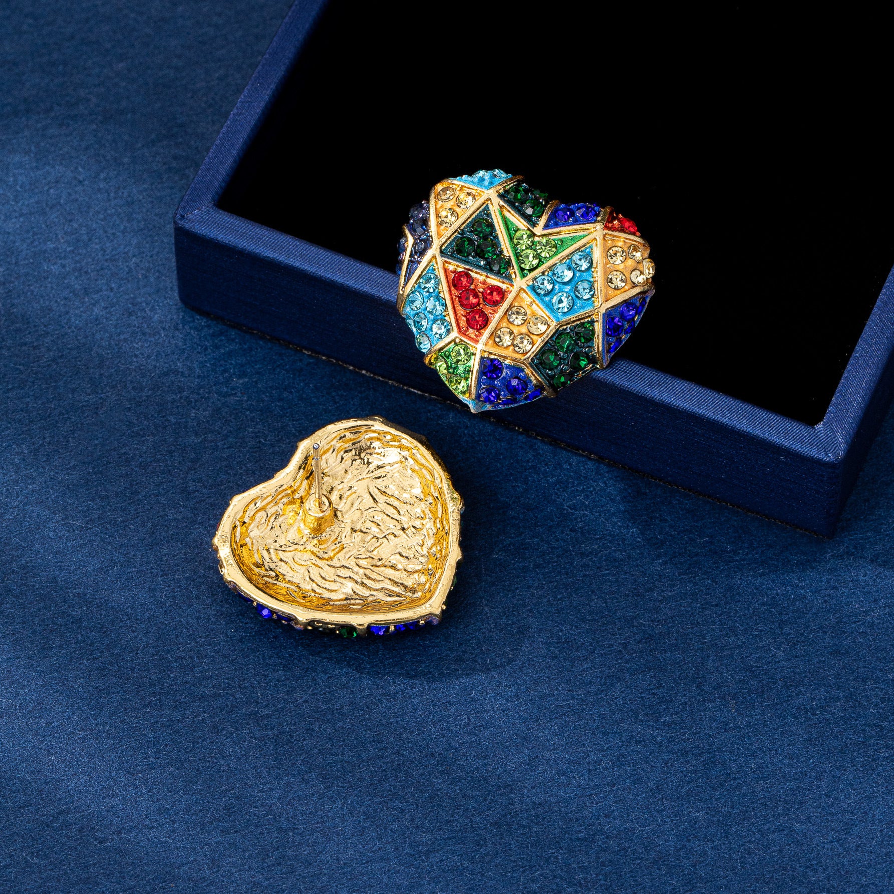 Heart Shape Enamel Earrings For Unisex Featuring Multicolor Rhinestones And Zinc Alloy With 925 Sterling Silver Stud