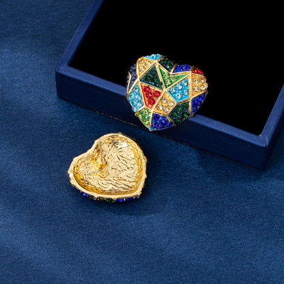 Heart Shape Enamel Earrings For Unisex Featuring Multicolor Rhinestones And Zinc Alloy With 925 Sterling Silver Stud