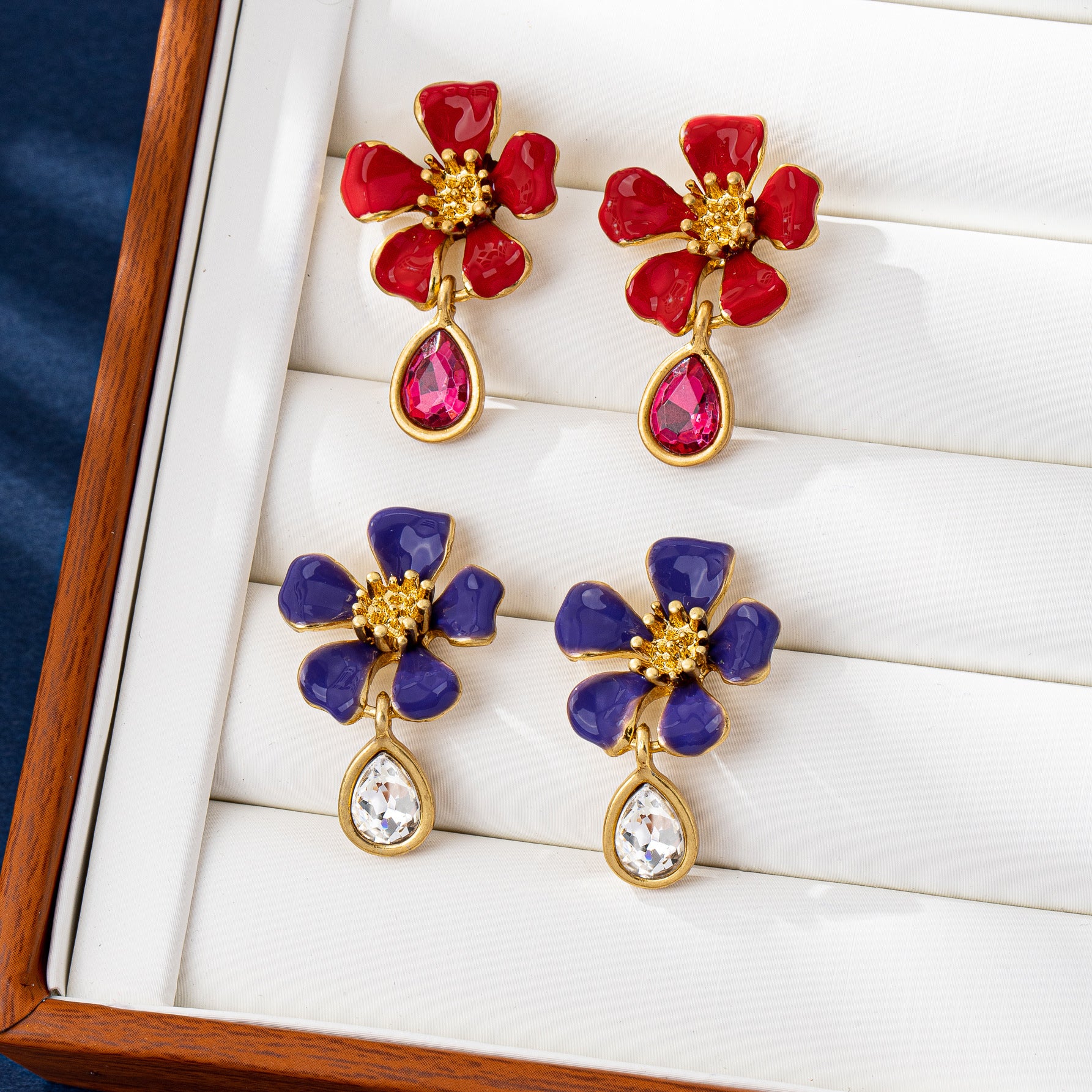 Oil Painting Enamel Red Drop Earrings For Women In Electroplated Zinc Alloy, Clip Earrings