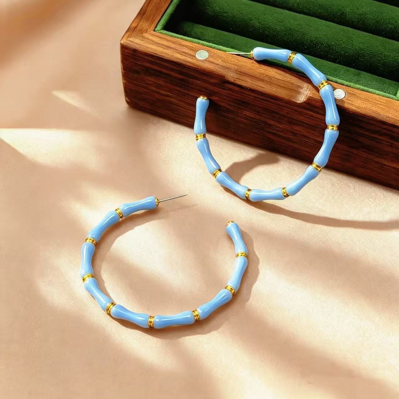 Bamboo Enamel Earrings For Unisex Featuring White Alloy Design With 925 Sterling Silver Studs