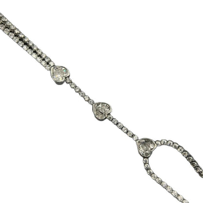 Heart Shape Hand Chain Bracelet For Women In Silver Alloy With Rhinestones, Featuring Electroplated Finish