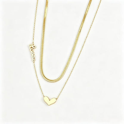 Heart Shape Double Layer Necklaces For Women In Titanium Steel With Waterproof Non Tarnish PVD Coated Real Gold Plated Snake Chain
