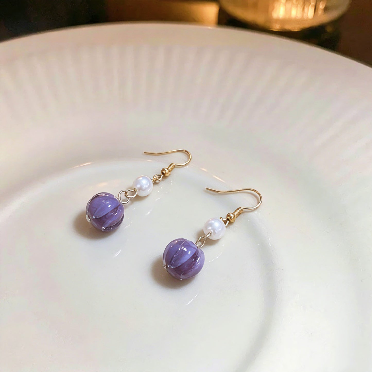 Sweet Purple Glass Flower Clip Earrings For Unisex Featuring Glass Inlay, Perfect Stud Earrings