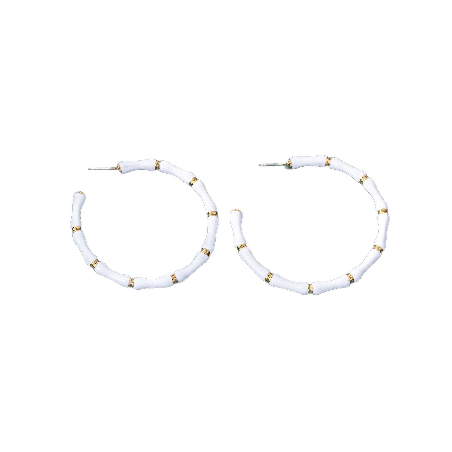 Bamboo Enamel Earrings For Unisex Featuring White Alloy Design With 925 Sterling Silver Studs