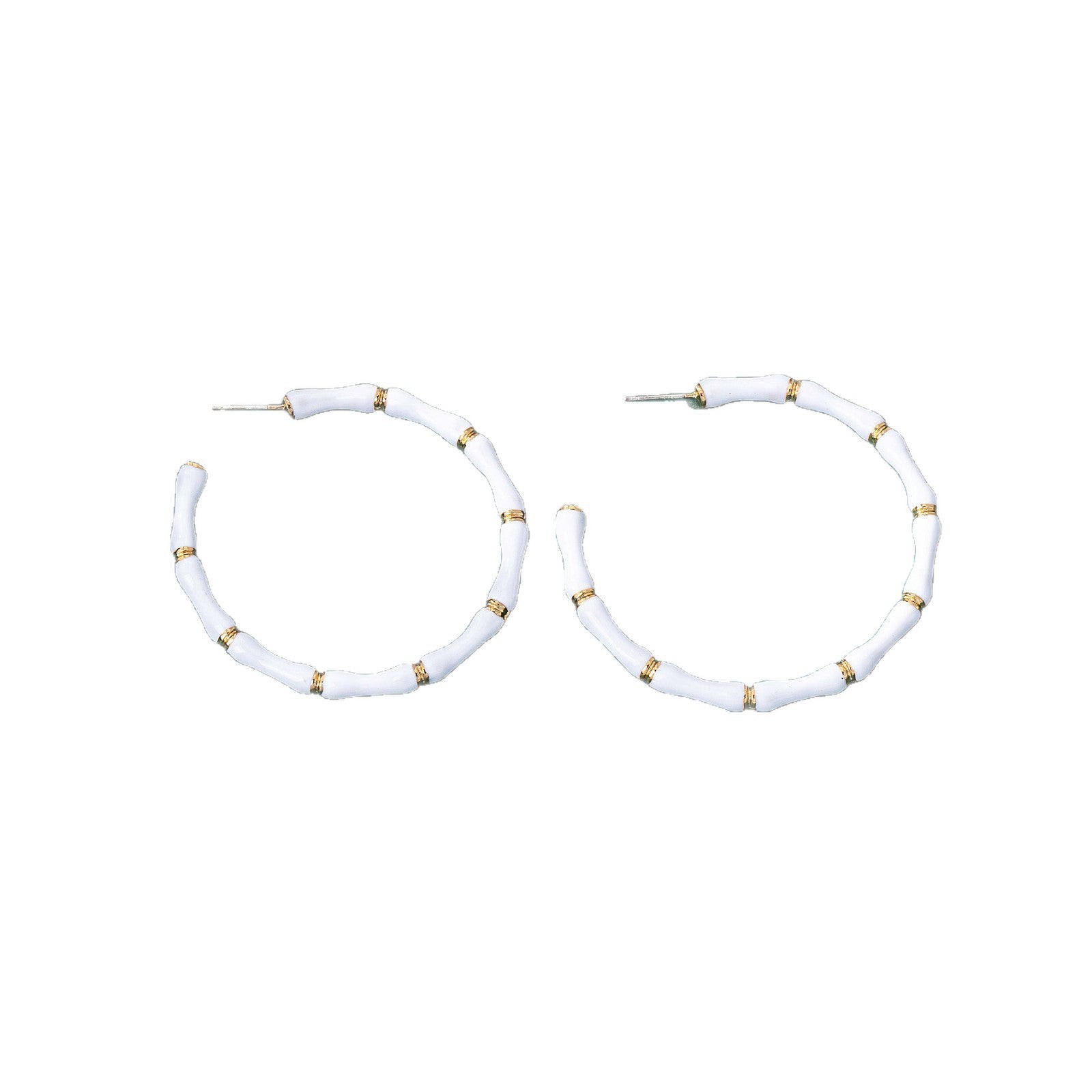 Bamboo Enamel Earrings For Unisex Featuring White Alloy Design With 925 Sterling Silver Studs