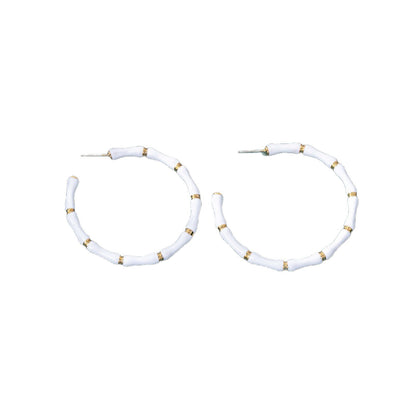 Bamboo Enamel Earrings For Unisex Featuring White Alloy Design With 925 Sterling Silver Studs
