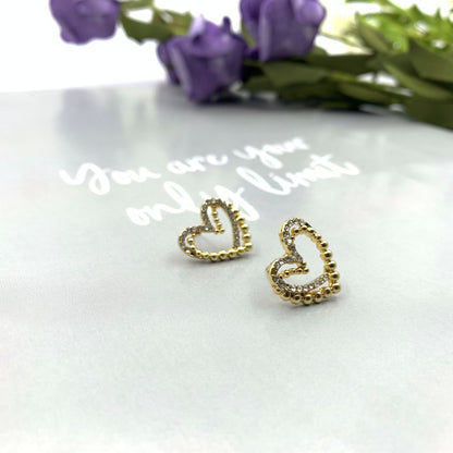 Sweet Heart Shape Stud Earrings For Women In Silver Alloy With Rhinestone Inlay