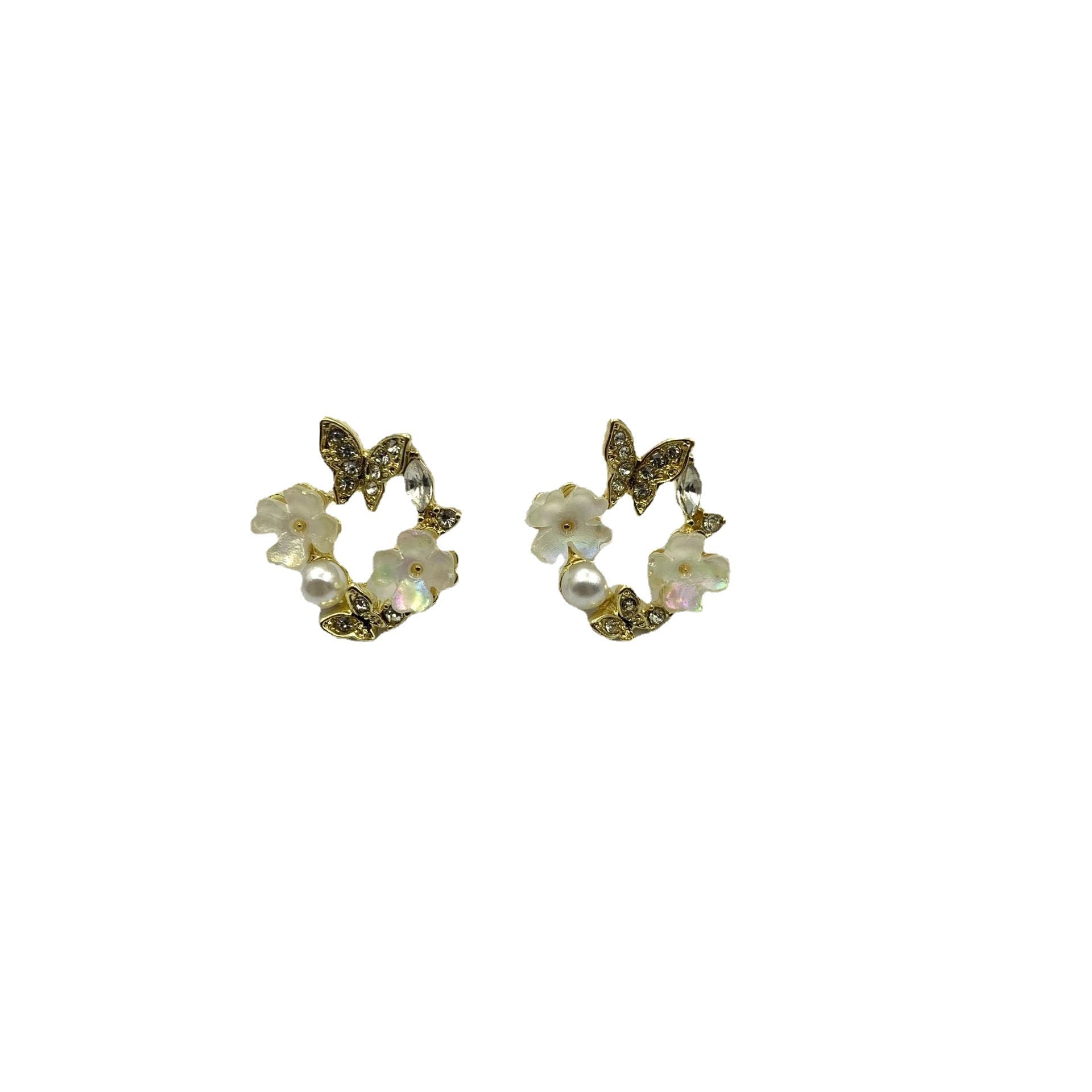 Sweet Silver Flowers Stud Earrings For Women With Electroplated Metal And Artificial Gemstones Inlay