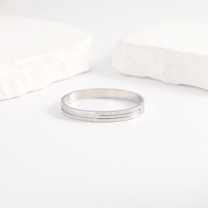 Stripe Bangle For Women In Titanium Steel With Rhinestone Inlay