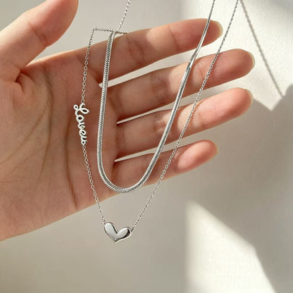 Heart Shape Double Layer Necklaces For Women In Titanium Steel With Waterproof Non Tarnish PVD Coated Real Gold Plated Snake Chain