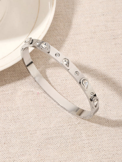 Water Droplets Bangle For Women In Simple Style, Waterproof Non Tarnish Titanium Steel With 18K Real Gold Electroplated
