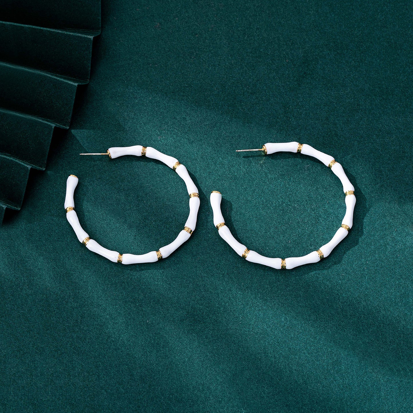 Bamboo Enamel Earrings For Unisex Featuring White Alloy Design With 925 Sterling Silver Studs