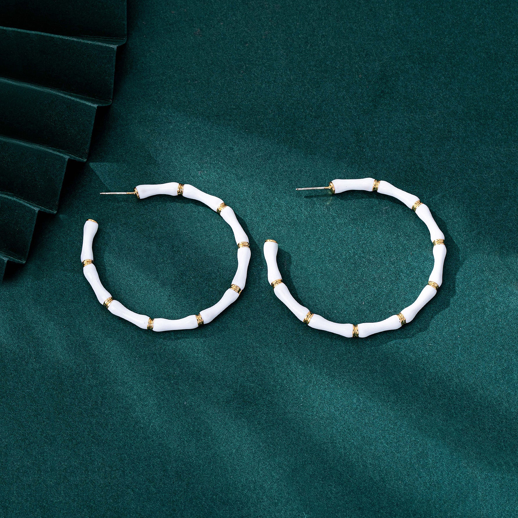 Bamboo Enamel Earrings For Unisex Featuring White Alloy Design With 925 Sterling Silver Studs