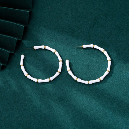 Bamboo Enamel Earrings For Unisex Featuring White Alloy Design With 925 Sterling Silver Studs