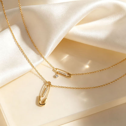 Double Layer Necklaces For Women With Titanium Steel Chain Featuring Rhinestones, Perfect For Daily Wear