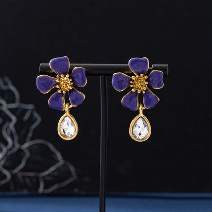 Oil Painting Enamel Red Drop Earrings For Women In Electroplated Zinc Alloy, Clip Earrings