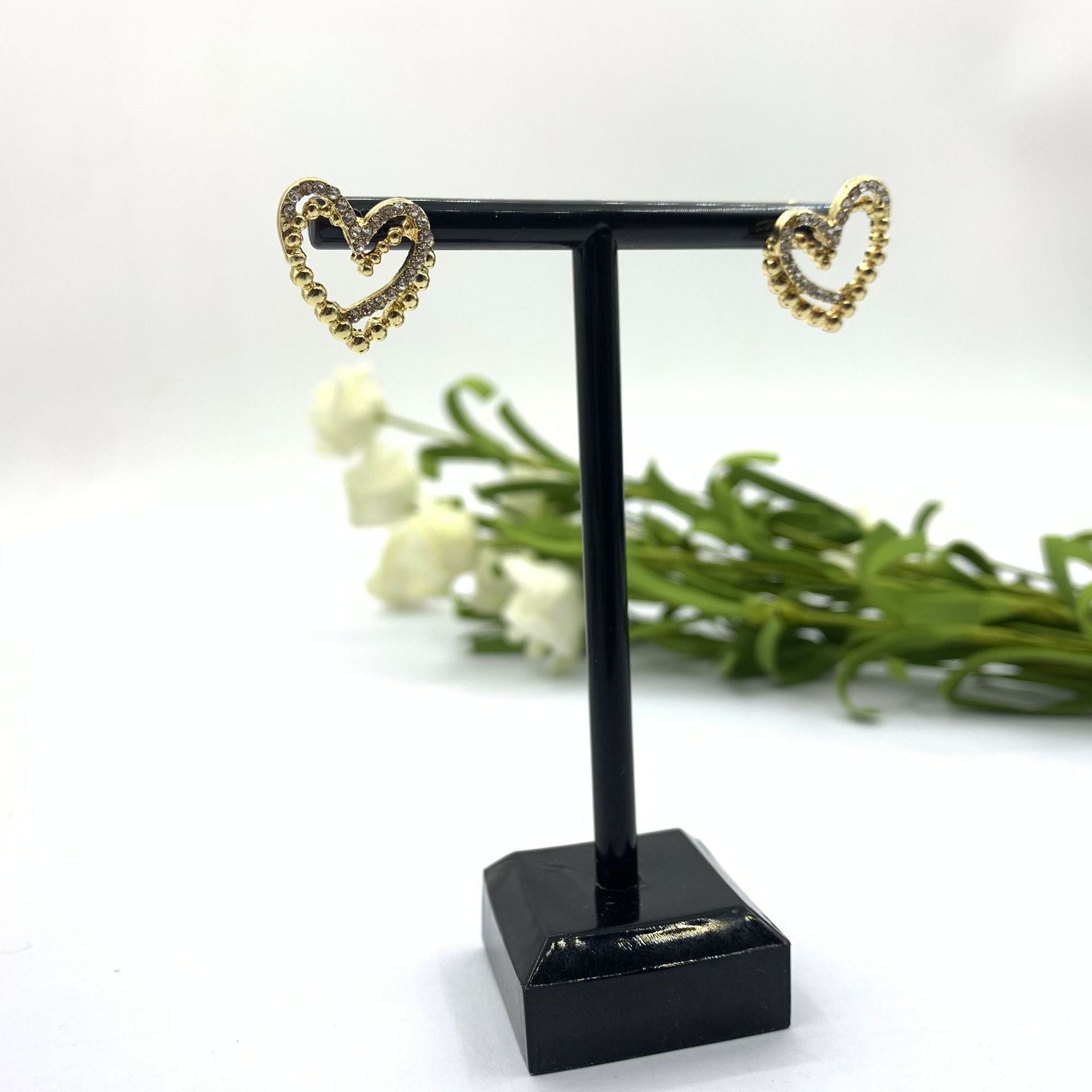 Sweet Heart Shape Stud Earrings For Women In Silver Alloy With Rhinestone Inlay