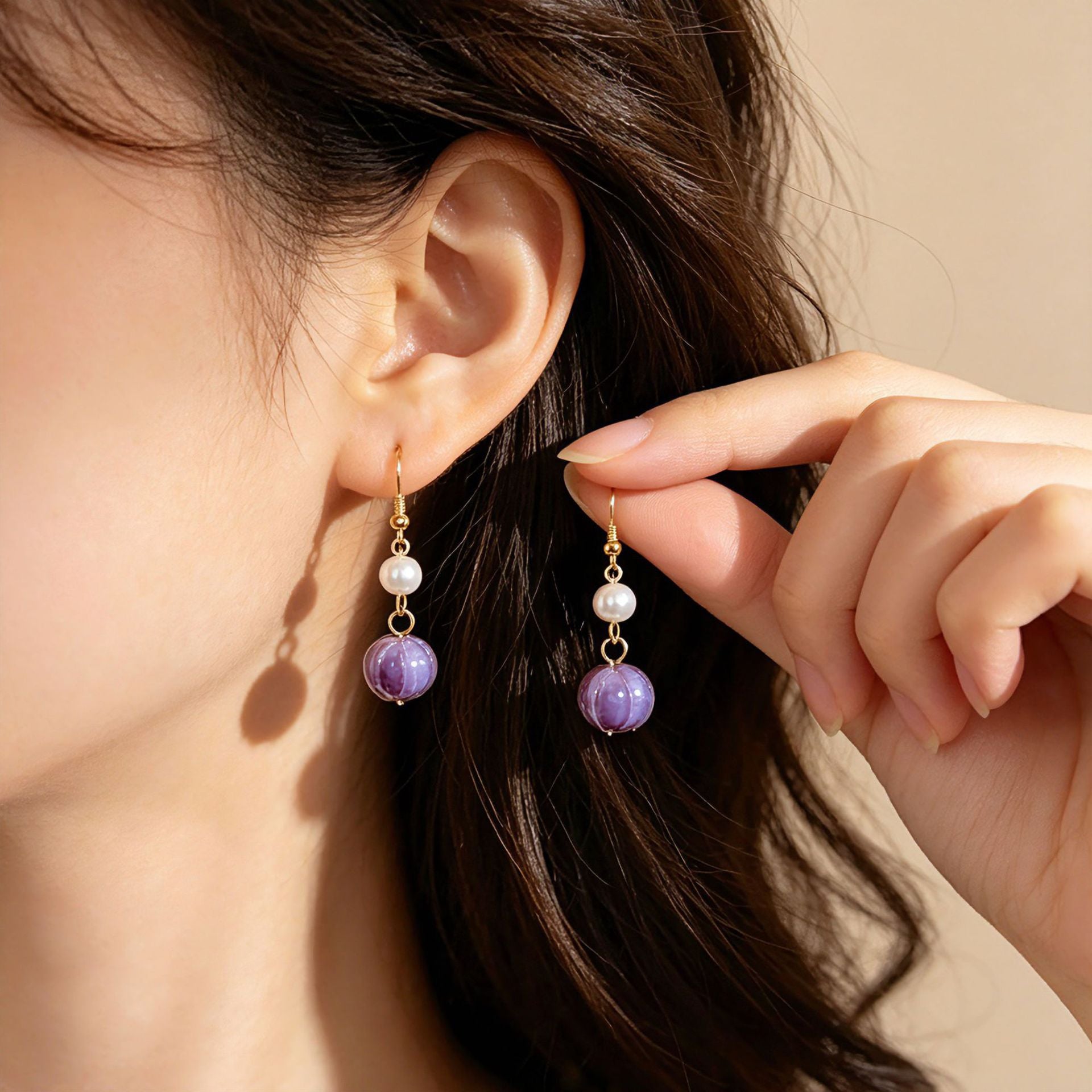 Sweet Purple Glass Flower Clip Earrings For Unisex Featuring Glass Inlay, Perfect Stud Earrings