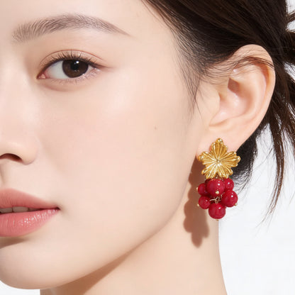 Retro Wine Red Leaf Drop Earrings For Women In Zinc Alloy, Available As Clip Earrings