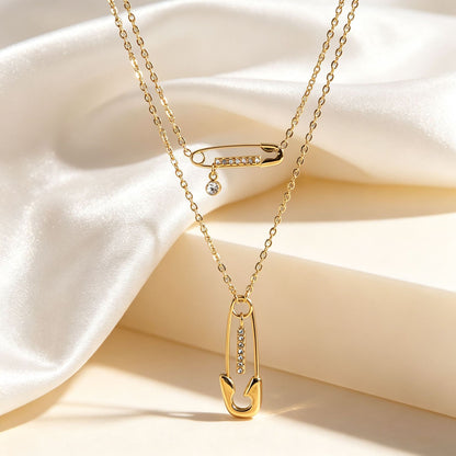 Double Layer Necklaces For Women With Titanium Steel Chain Featuring Rhinestones, Perfect For Daily Wear