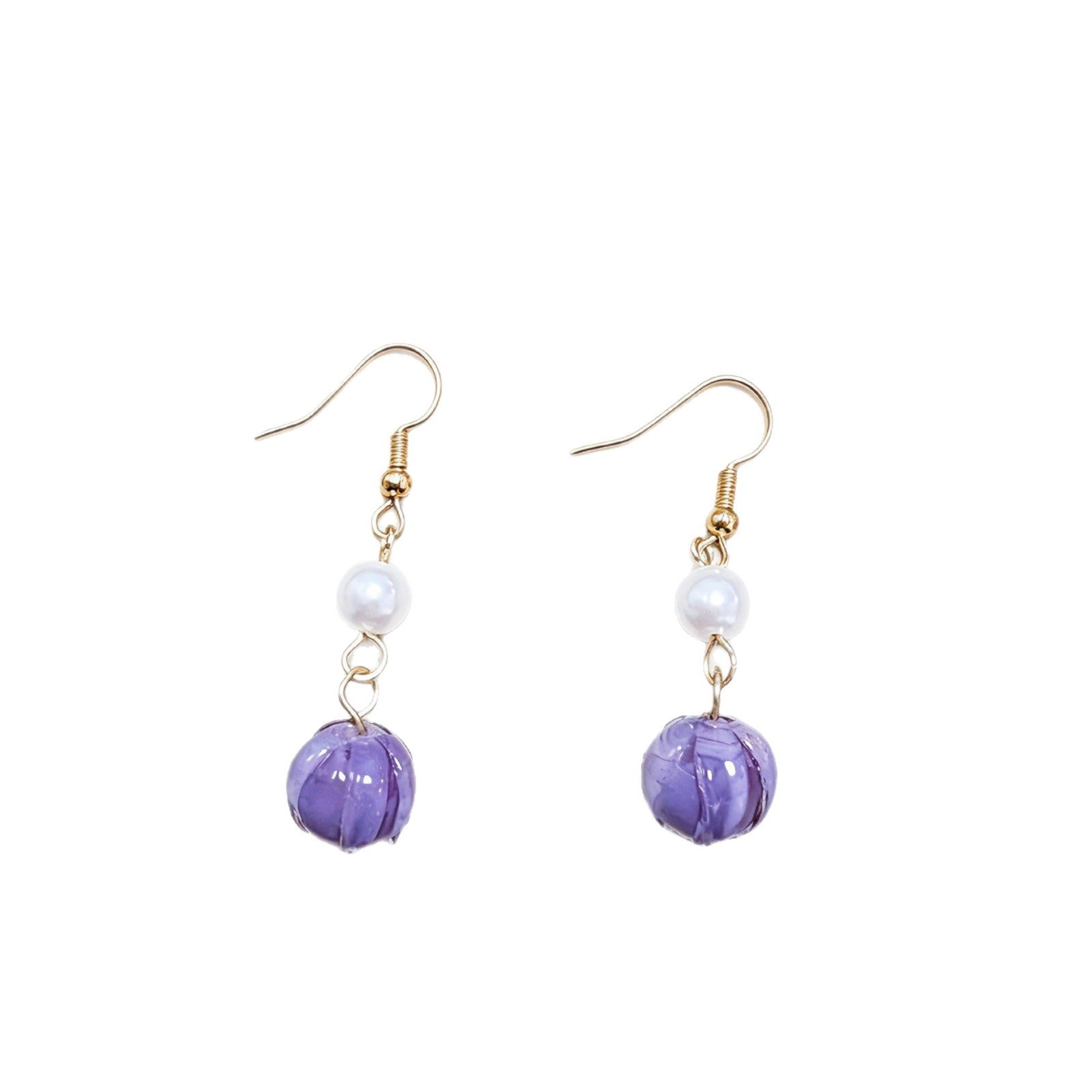 Sweet Purple Glass Flower Clip Earrings For Unisex Featuring Glass Inlay, Perfect Stud Earrings