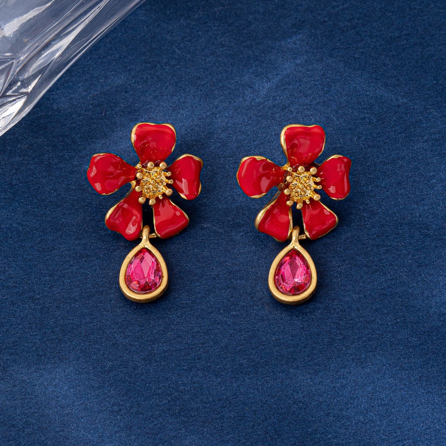 Oil Painting Enamel Red Drop Earrings For Women In Electroplated Zinc Alloy, Clip Earrings