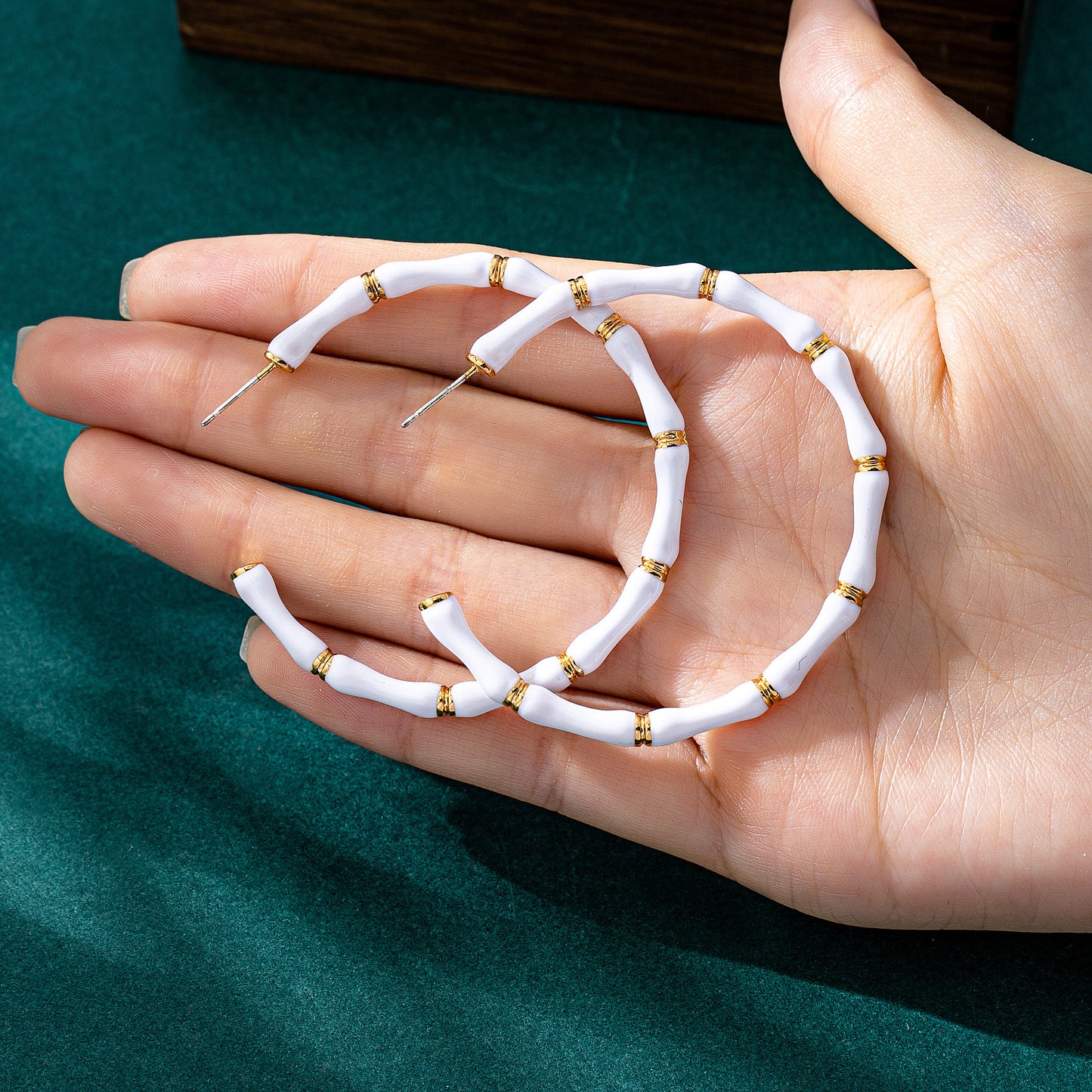 Bamboo Enamel Earrings For Unisex Featuring White Alloy Design With 925 Sterling Silver Studs
