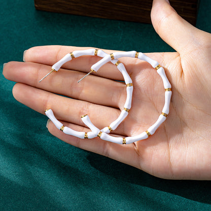 Bamboo Enamel Earrings For Unisex Featuring White Alloy Design With 925 Sterling Silver Studs