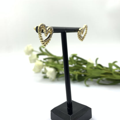 Sweet Heart Shape Stud Earrings For Women In Silver Alloy With Rhinestone Inlay