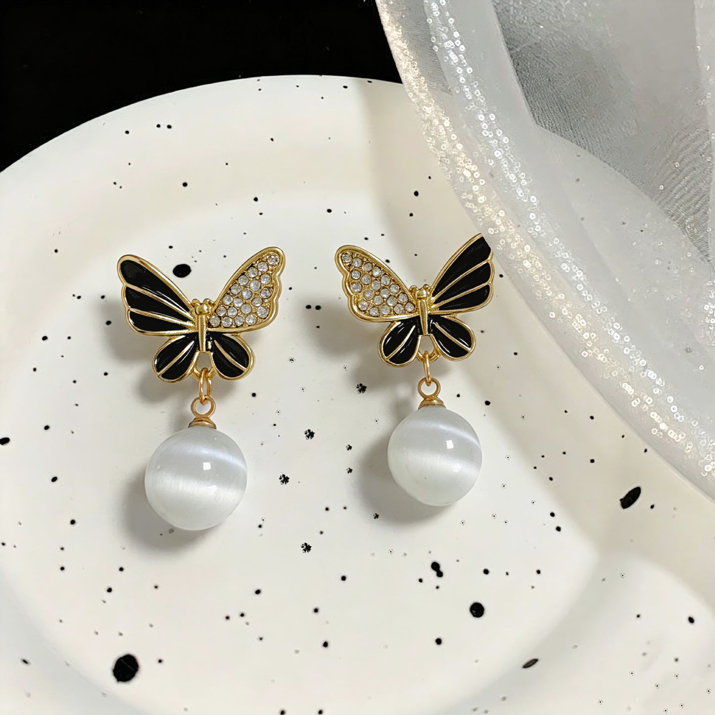 Butterfly Stud Earrings For Unisex In Light Grey Alloy Featuring Electroplated Finish With 925 Sterling Silver Posts