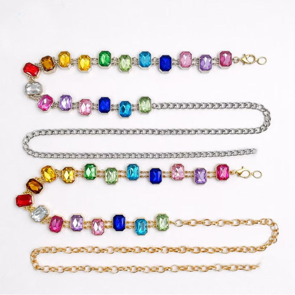 Exaggerated Silver Waist Chain For Women Featuring Geometric Pattern And Electroplated Metal With Rhinestones Inlay