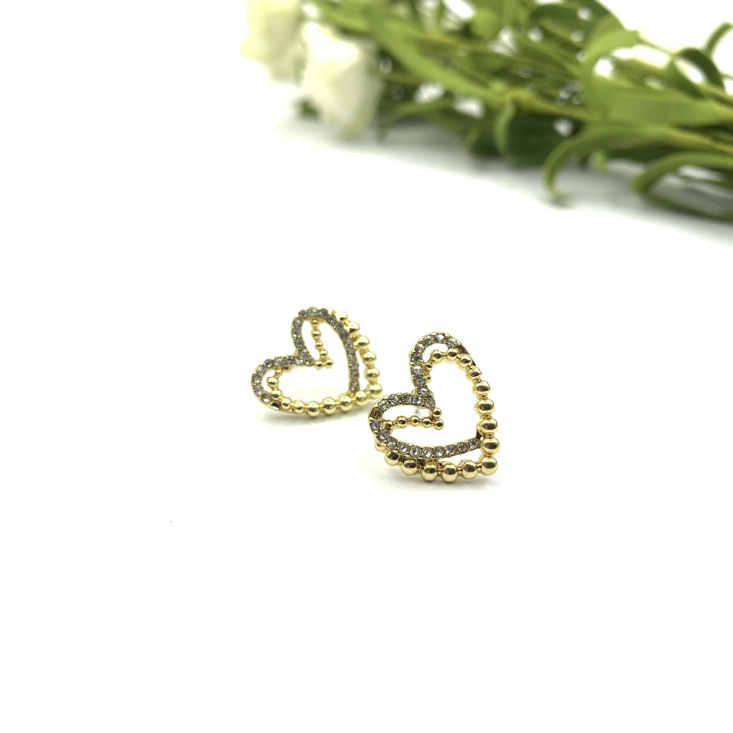 Sweet Heart Shape Stud Earrings For Women In Silver Alloy With Rhinestone Inlay