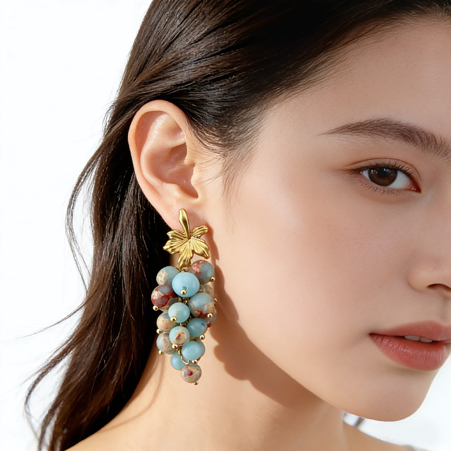 Grape Beading Earrings For Women Featuring Green Zinc Alloy And 925 Sterling Silver Stud Posts